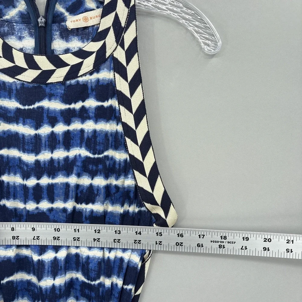 Tory Burch Dress Small Blue Tie Dye Sleeveless Maxi Tank Belted Jersey Boho
